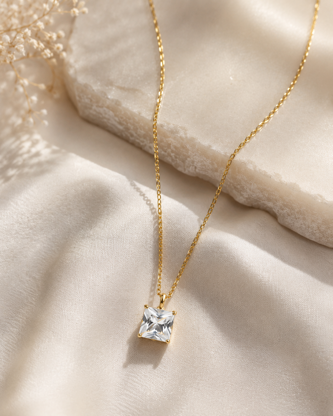 Korean Solitaire American Diamond Pendant Necklace