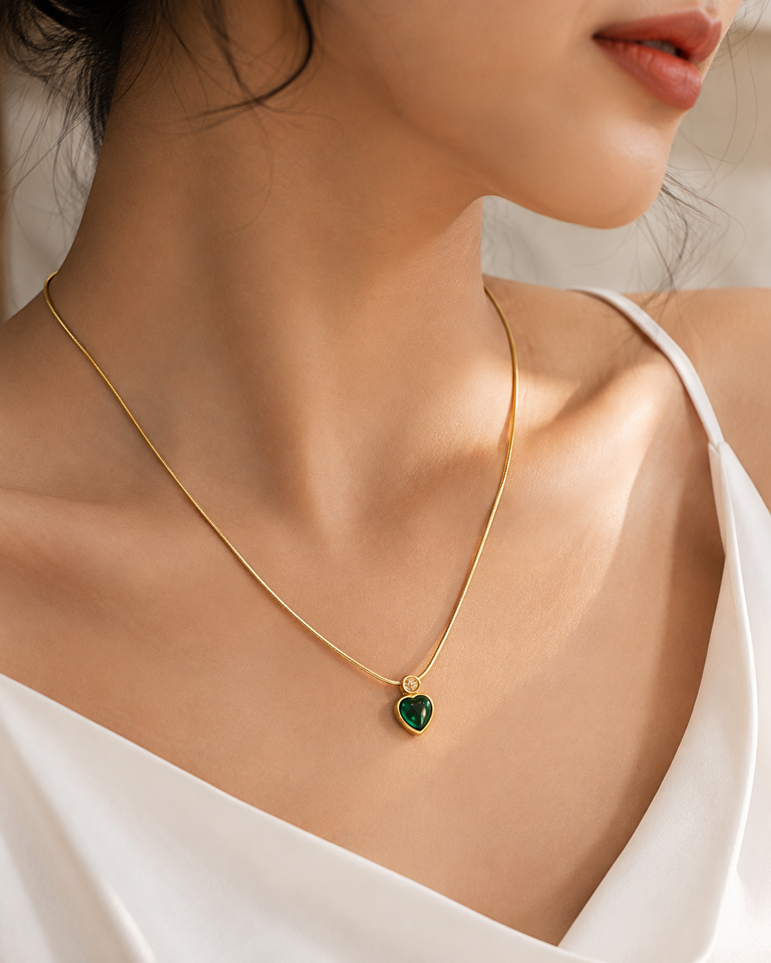 Korean Emerald Heart Necklace Pendant