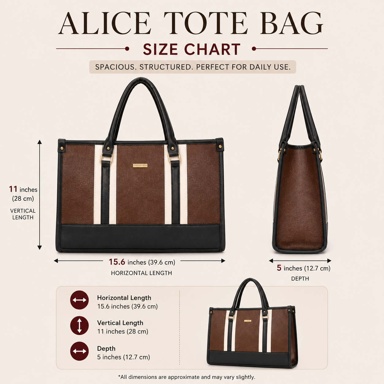 Classic Brown Alice Tote Bag + Mia Bella Sling Combo