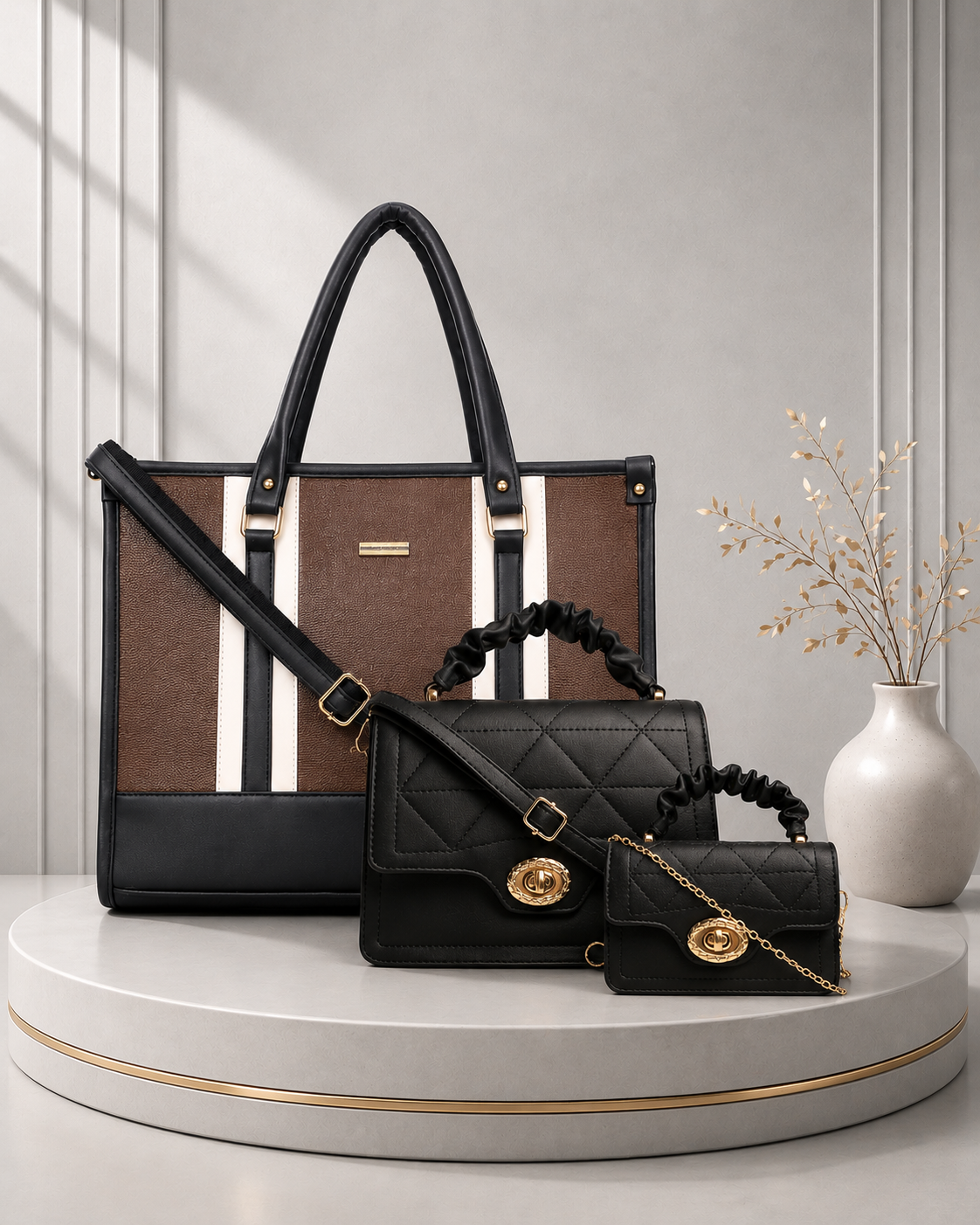 Classic Brown Alice Tote Bag + Mia Bella Sling Combo