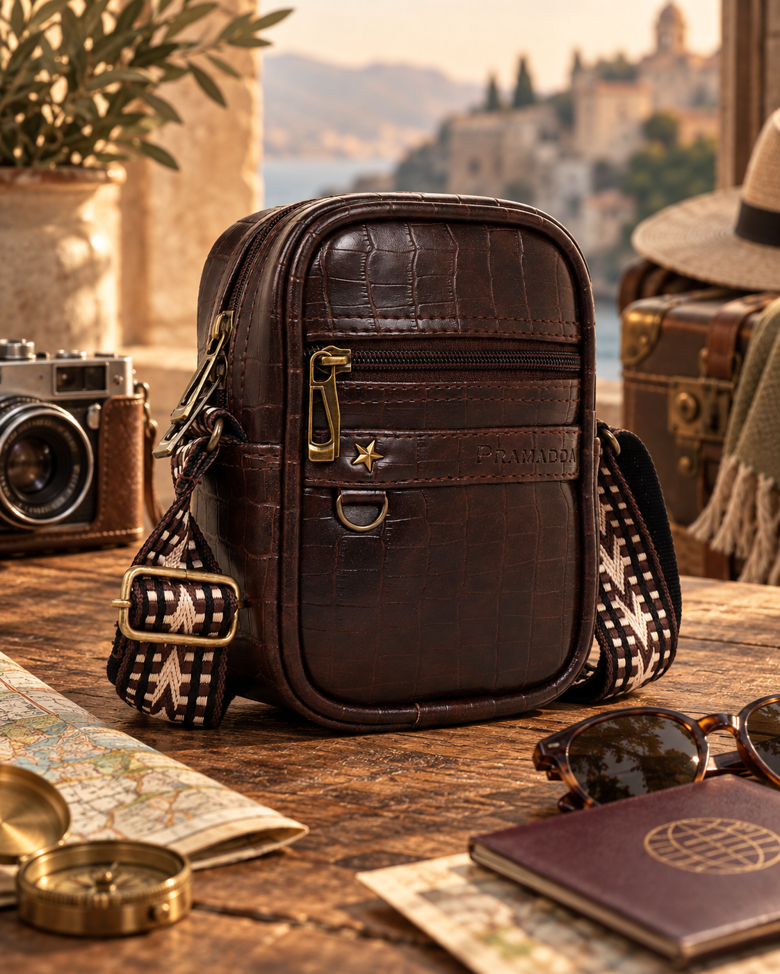 Espresso Brown Croco Denver Mobile Sling Bag