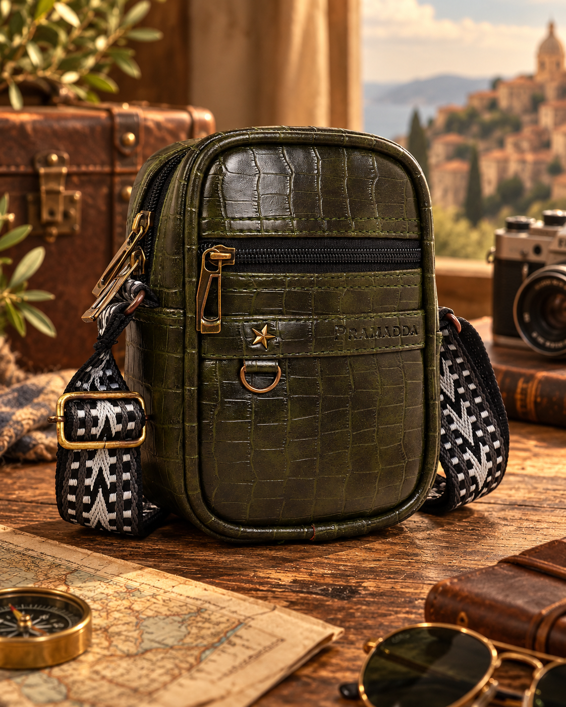 Forest Green Croco Denver Mobile Sling Bag