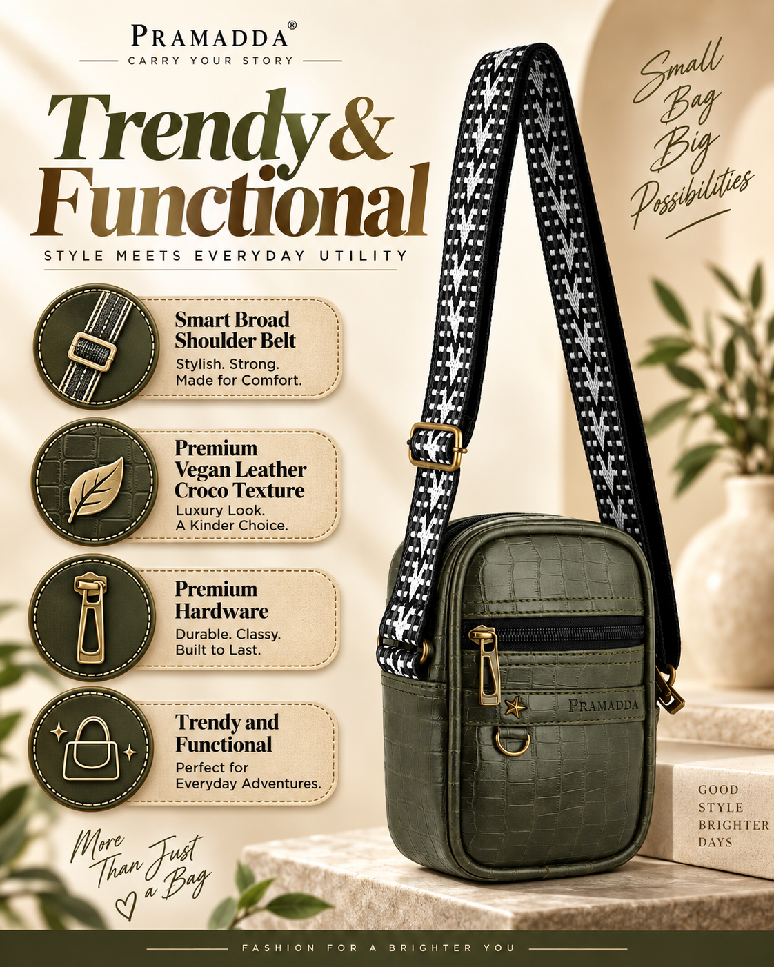 Forest Green Croco Denver Mobile Sling Bag