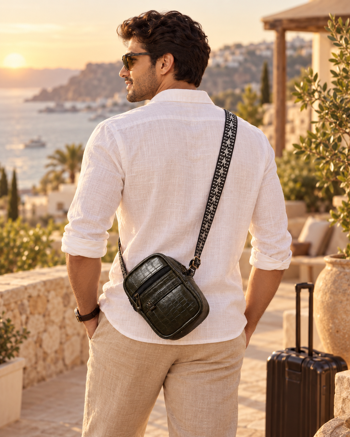 Forest Green Croco Denver Mobile Sling Bag