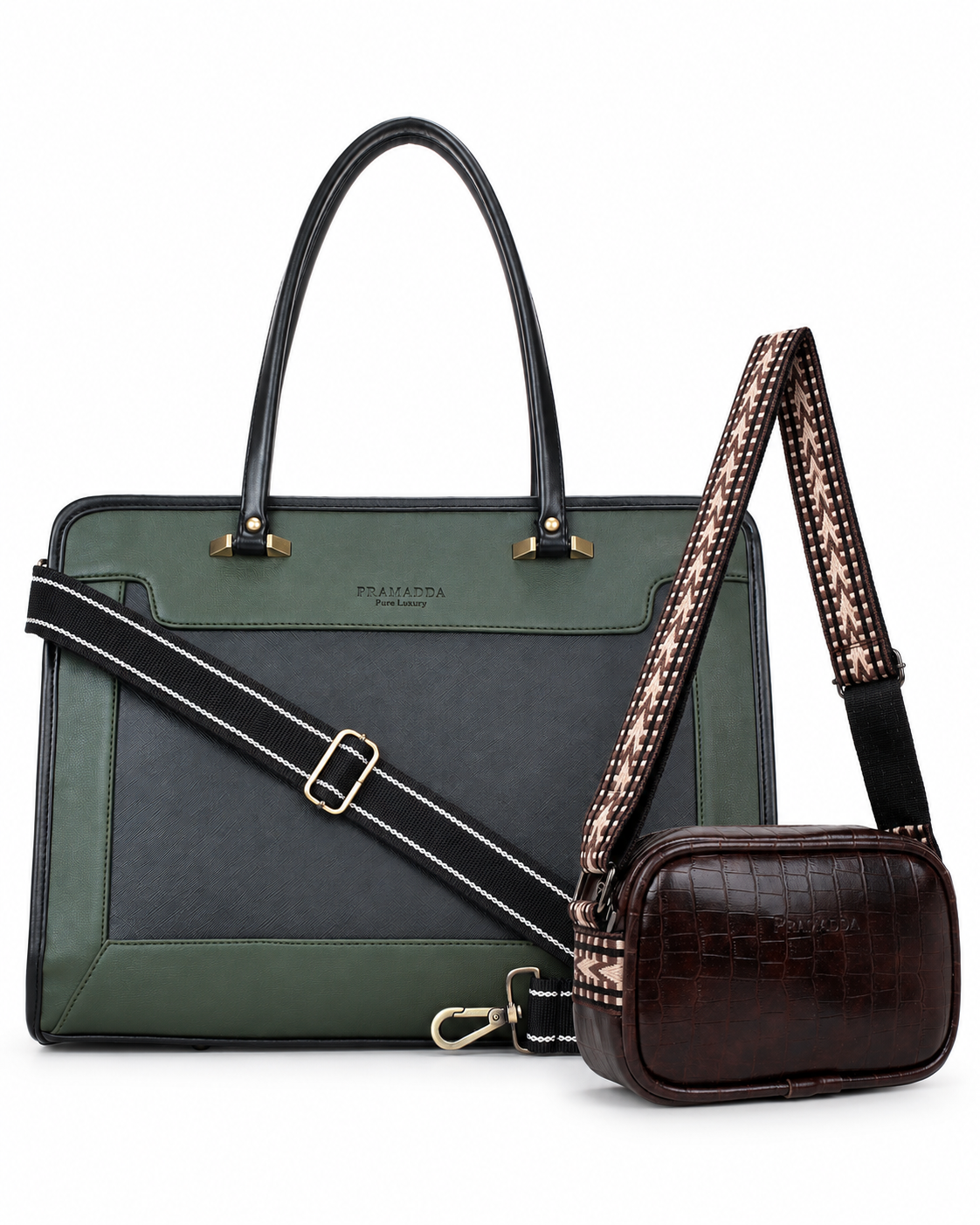 Green Regina Tote Bag + Brown Dona Sling Bag