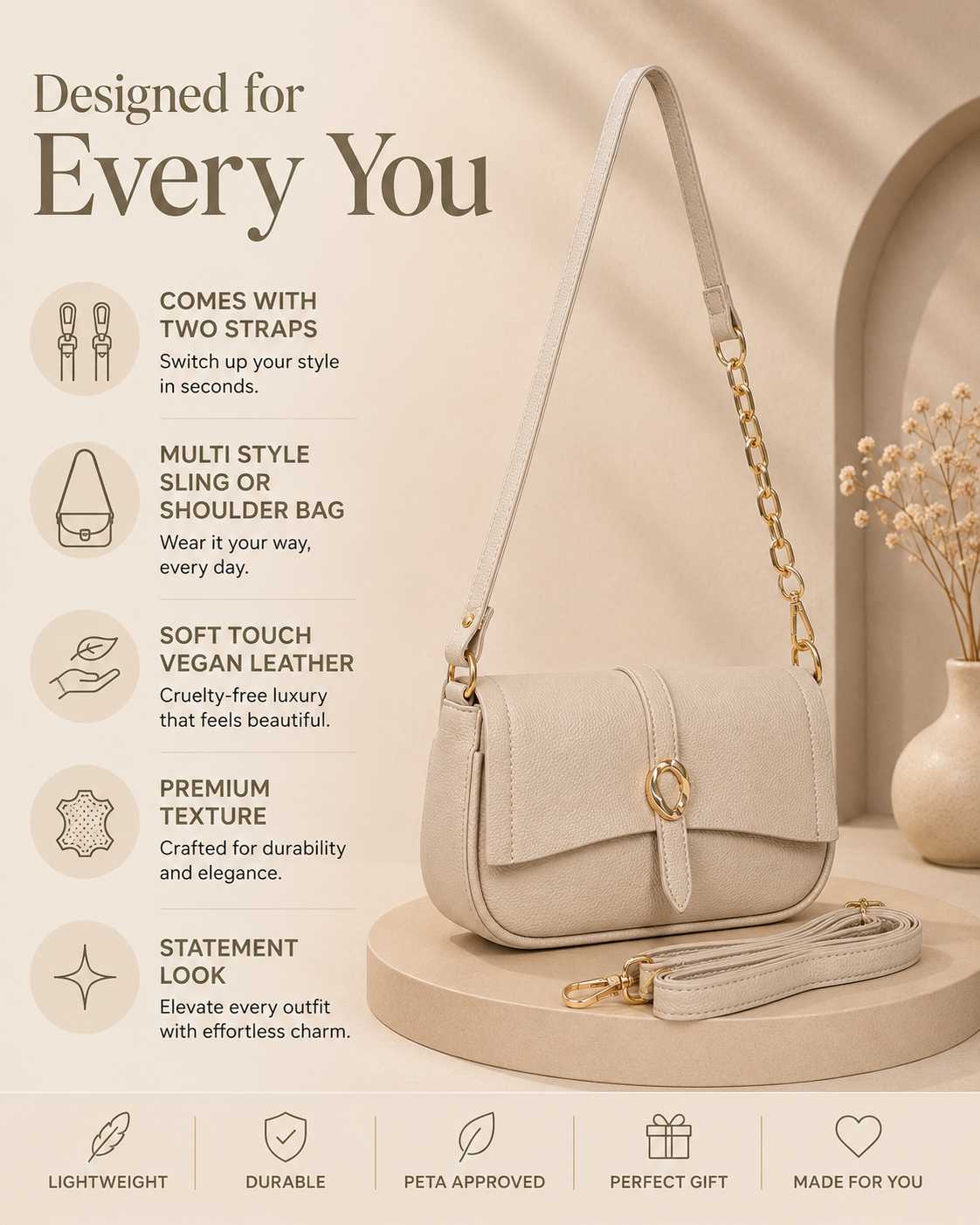 Classic Beige Pamela Sling/Shoulder bag