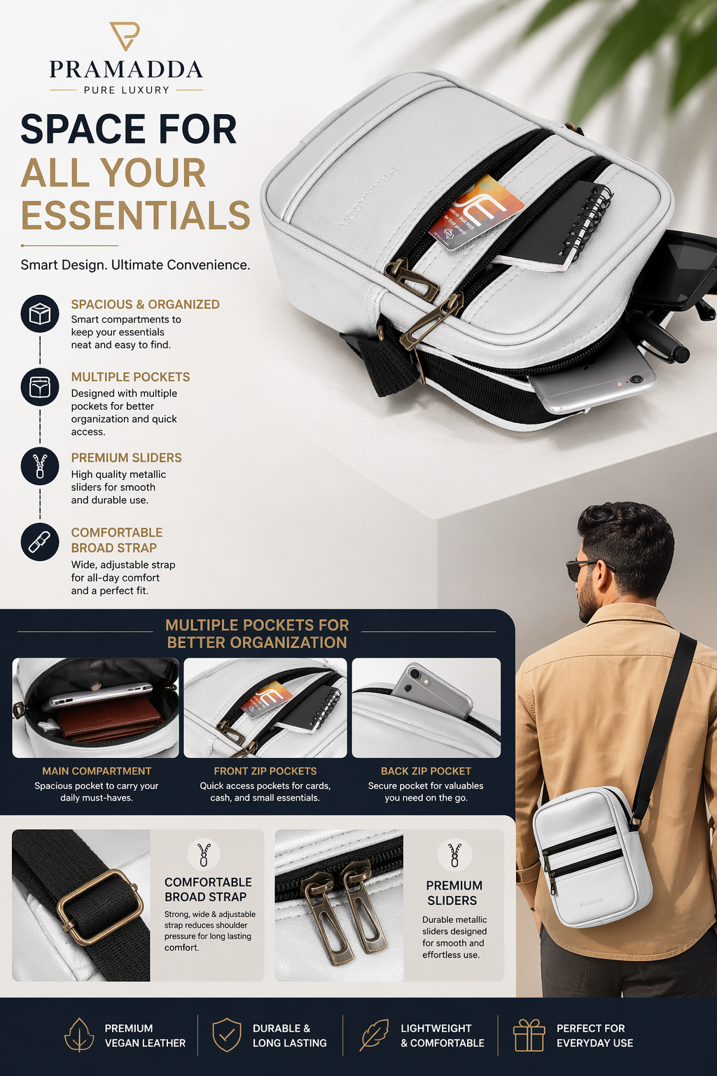 Double Zip Sling bag for men