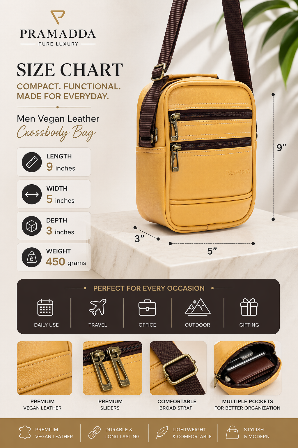 Double Zip Sling bag for men