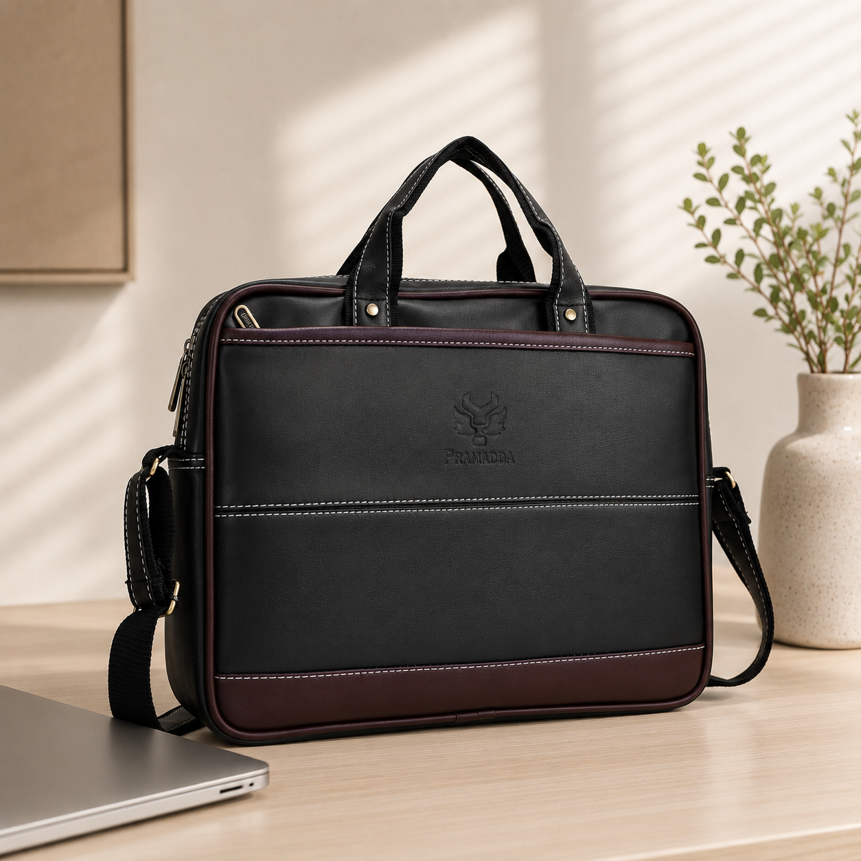 Black Leo Laptop Messenger Bag.
