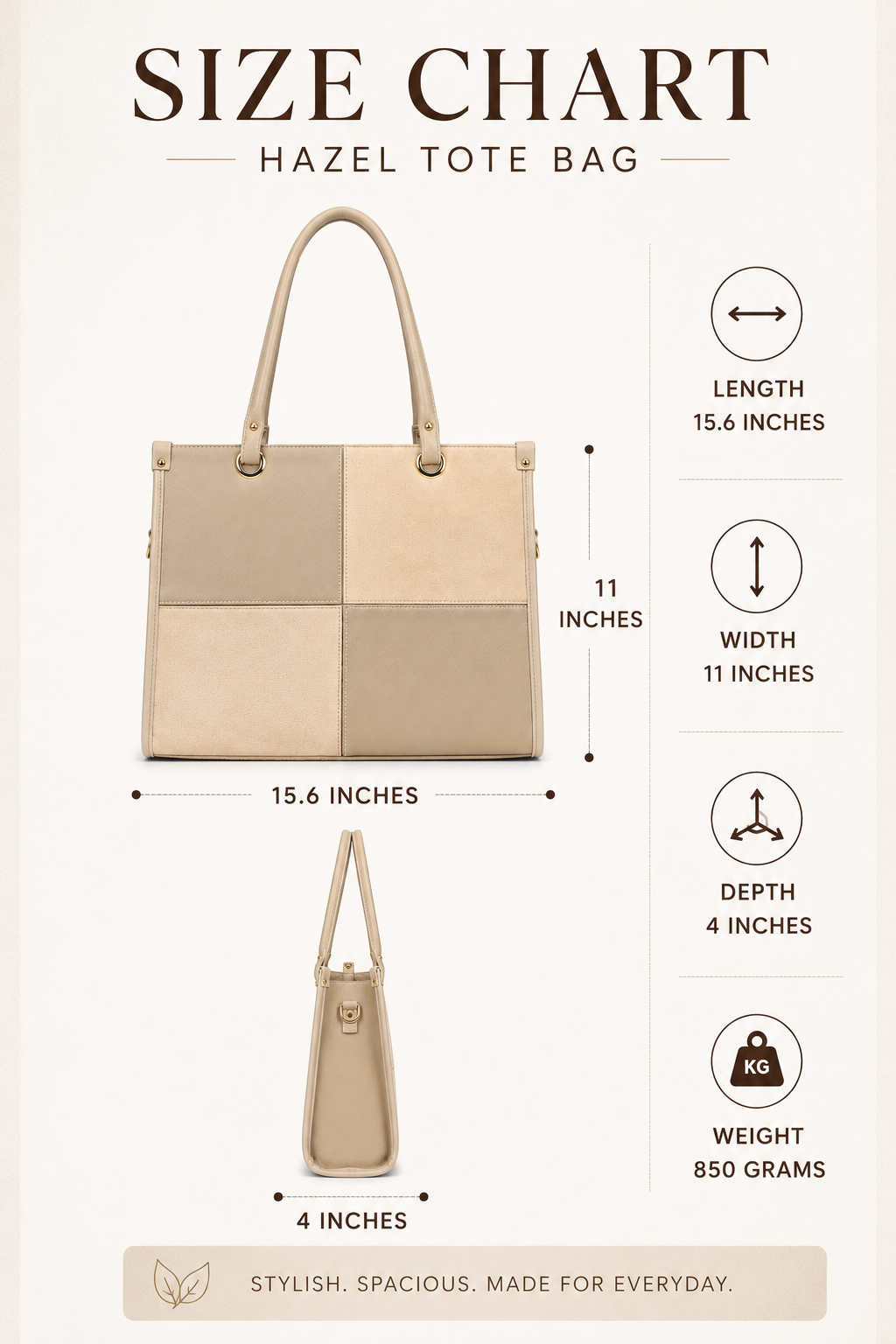 Hazel Suede Tote Bag. (15.5" inch)