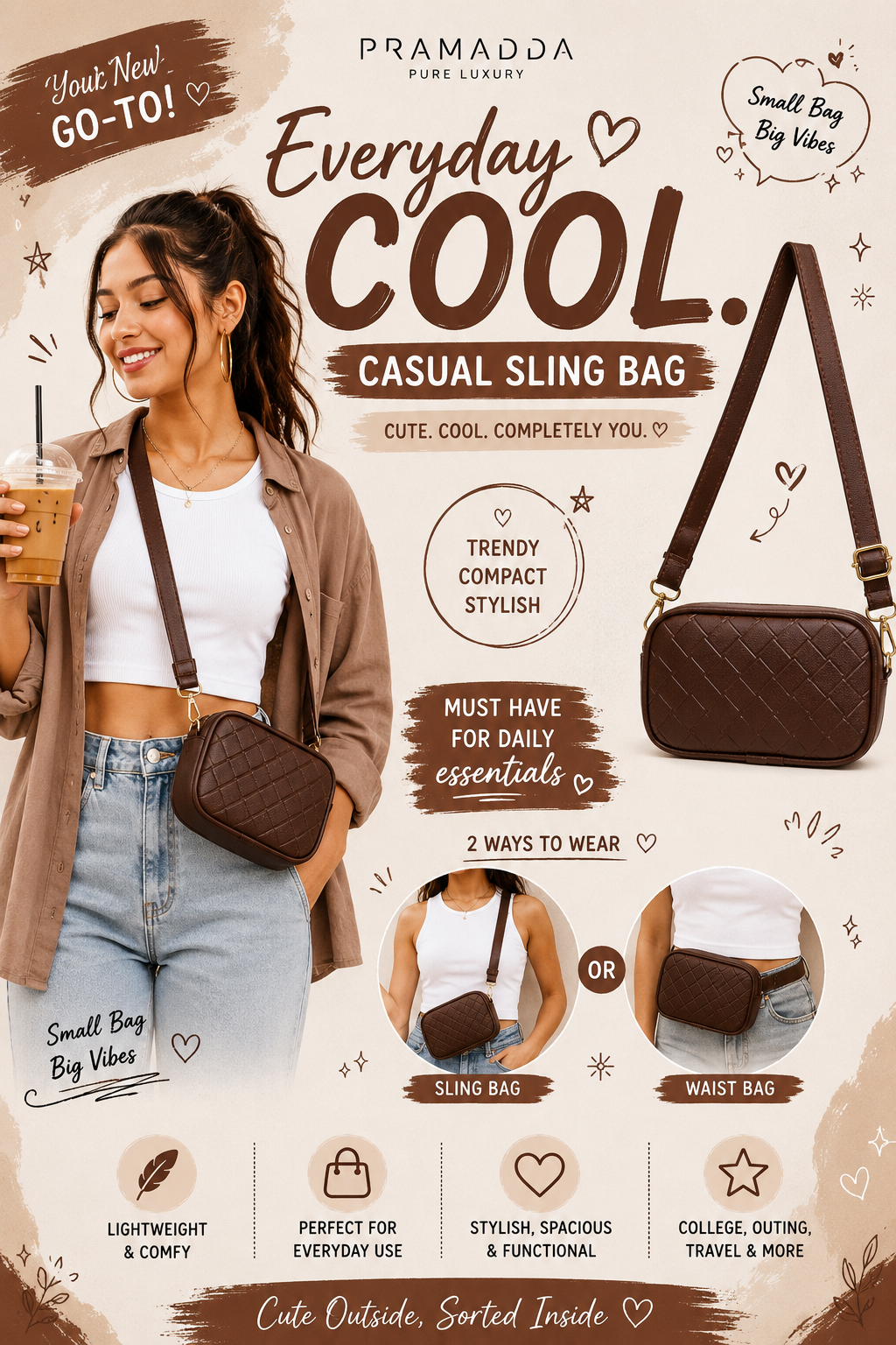 Everyday Carry Emboss Sling Bag. (2 in 1)