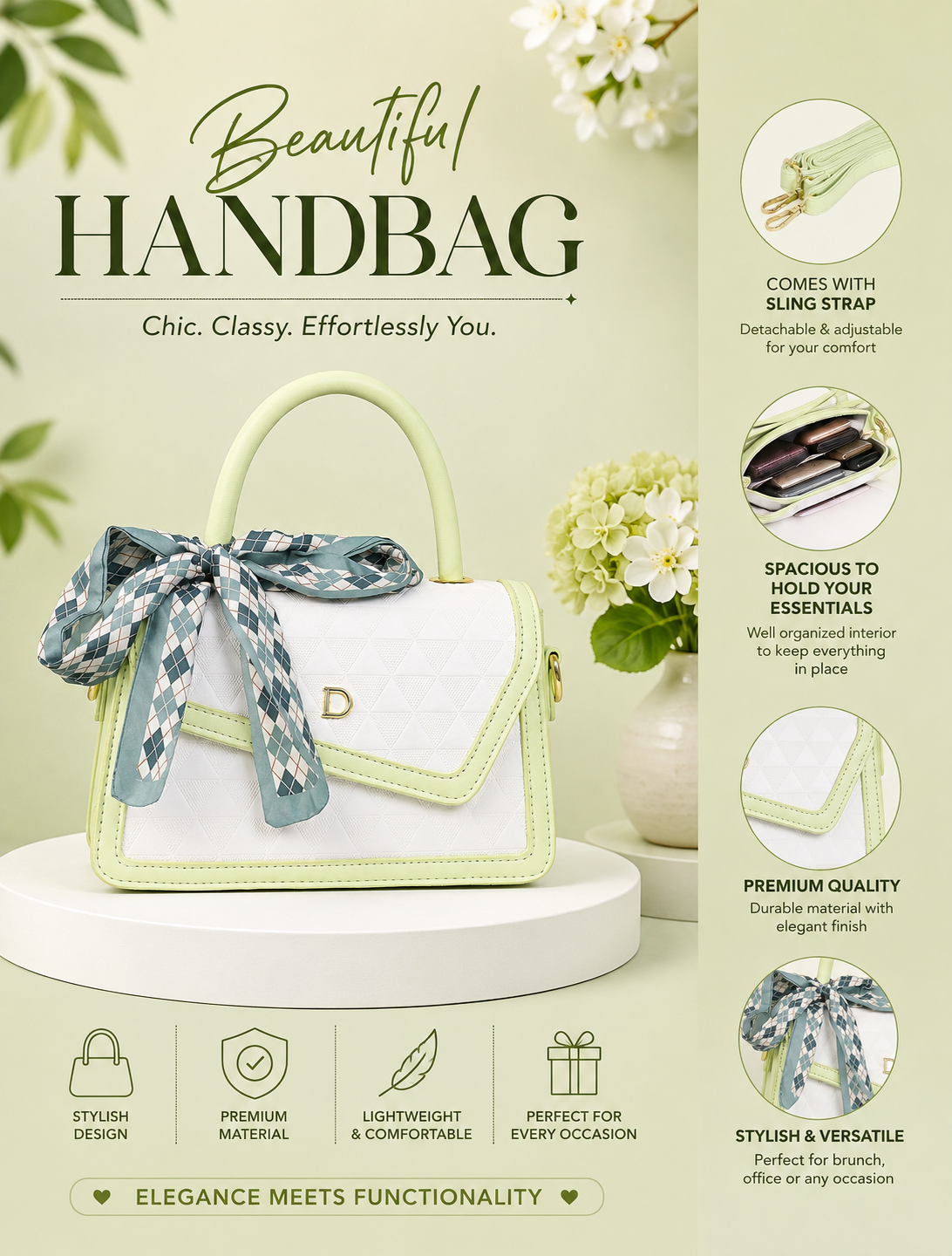 Mint Green Daisy Sling bag for woman