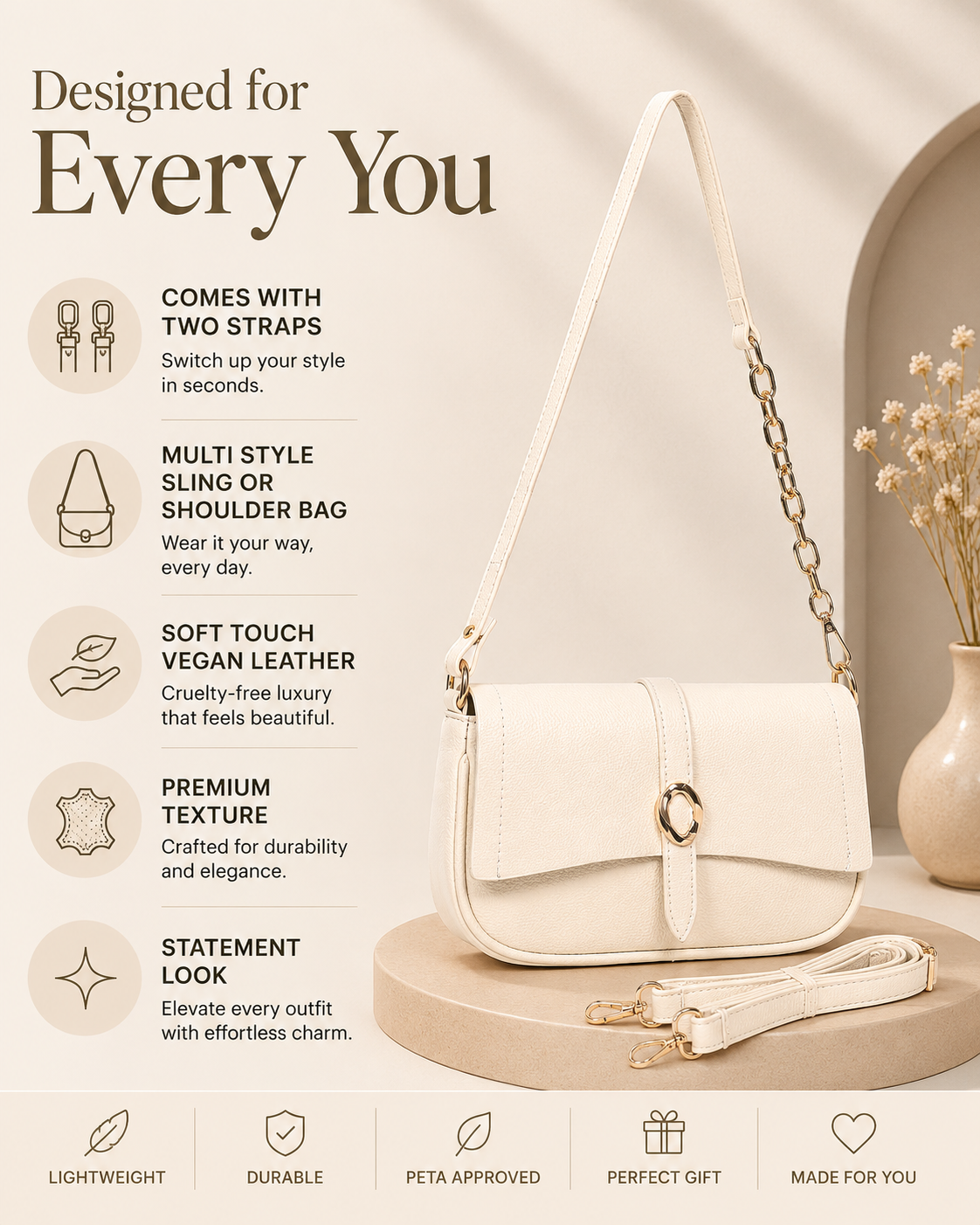 Pamela Classic Off White Sling/Shoulder Bag