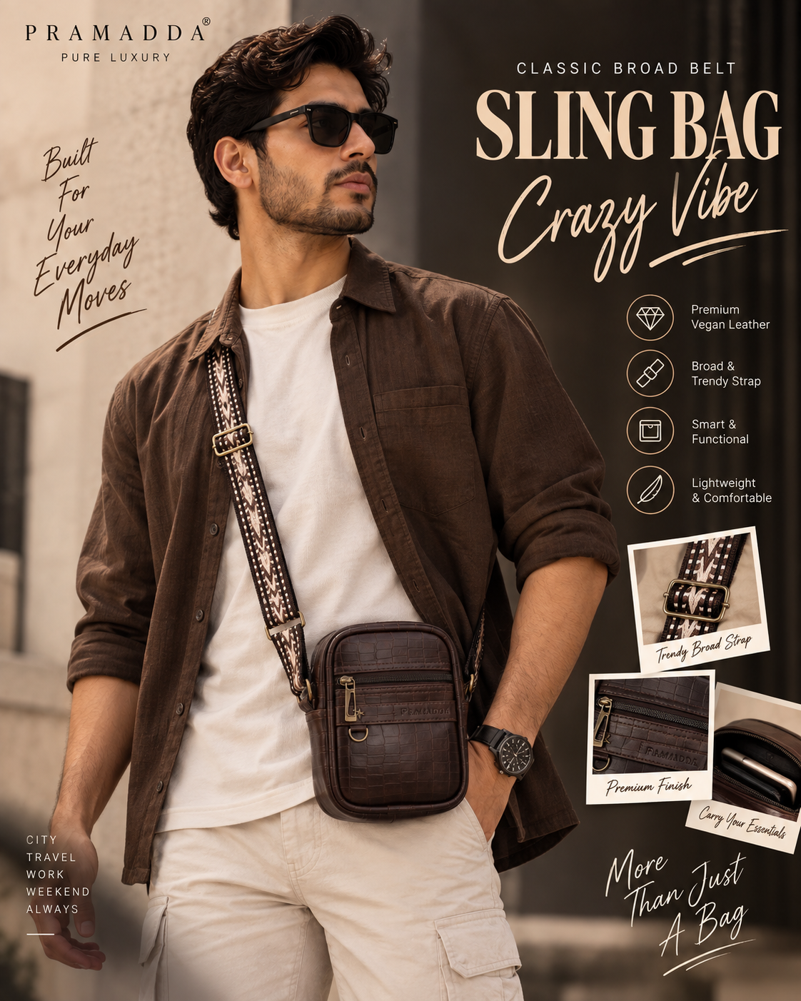 Espresso Brown Croco Denver Mobile Sling Bag