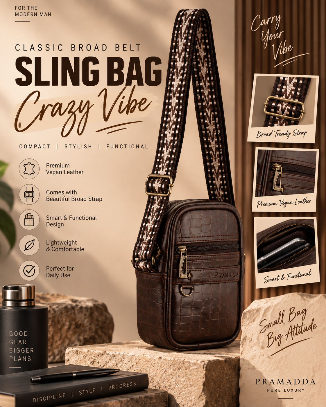 Espresso Brown Croco Denver Mobile Sling Bag