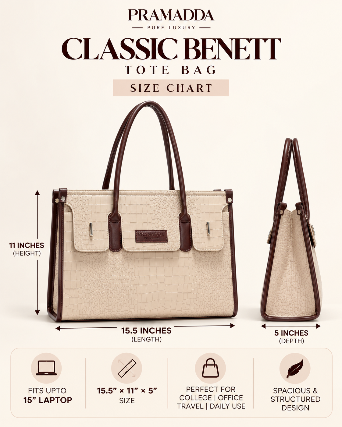 The Classic Benett Tote Bag - Walnut Beige