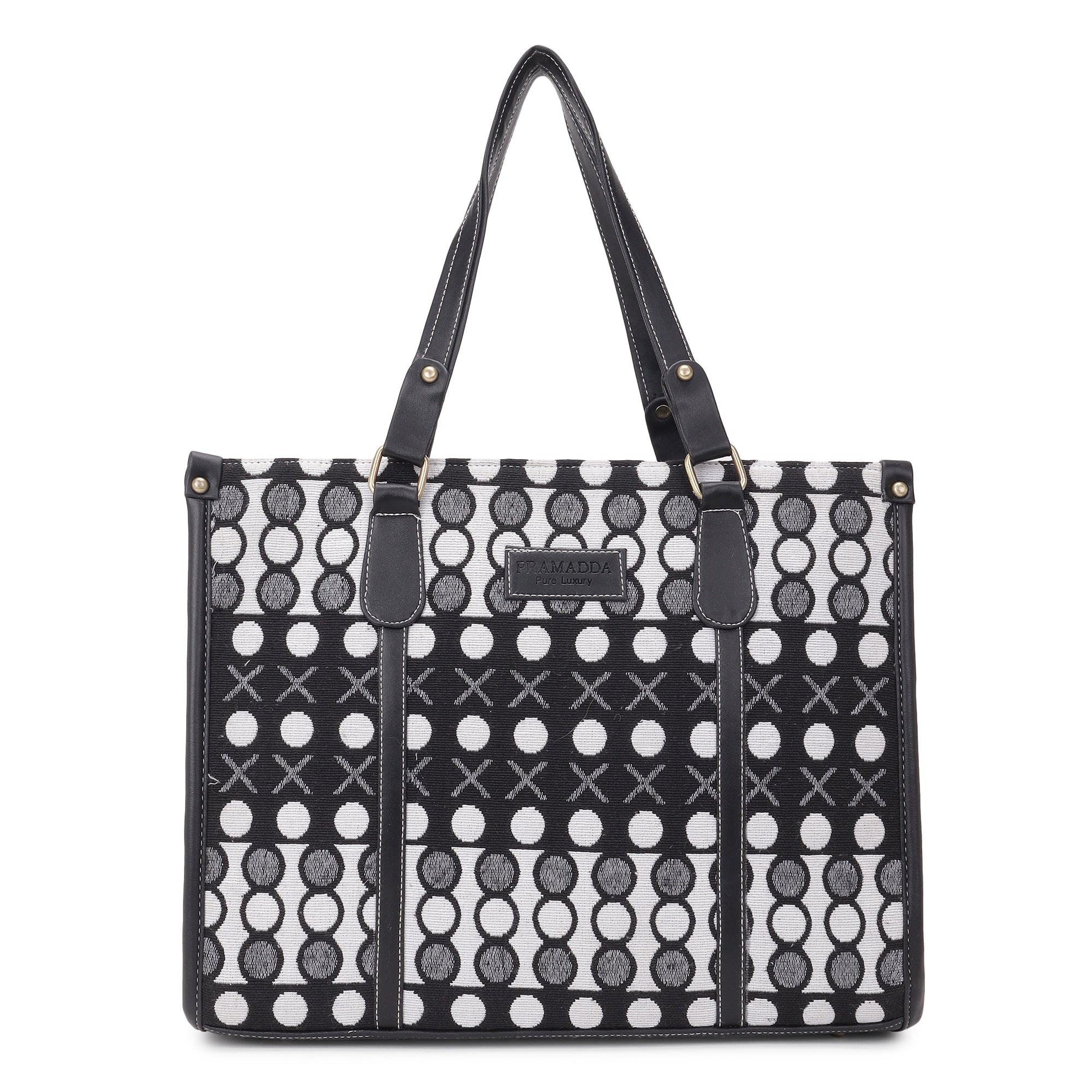 Black and White XO Print Inaya Canvas Tote Bag- Clearance Sale