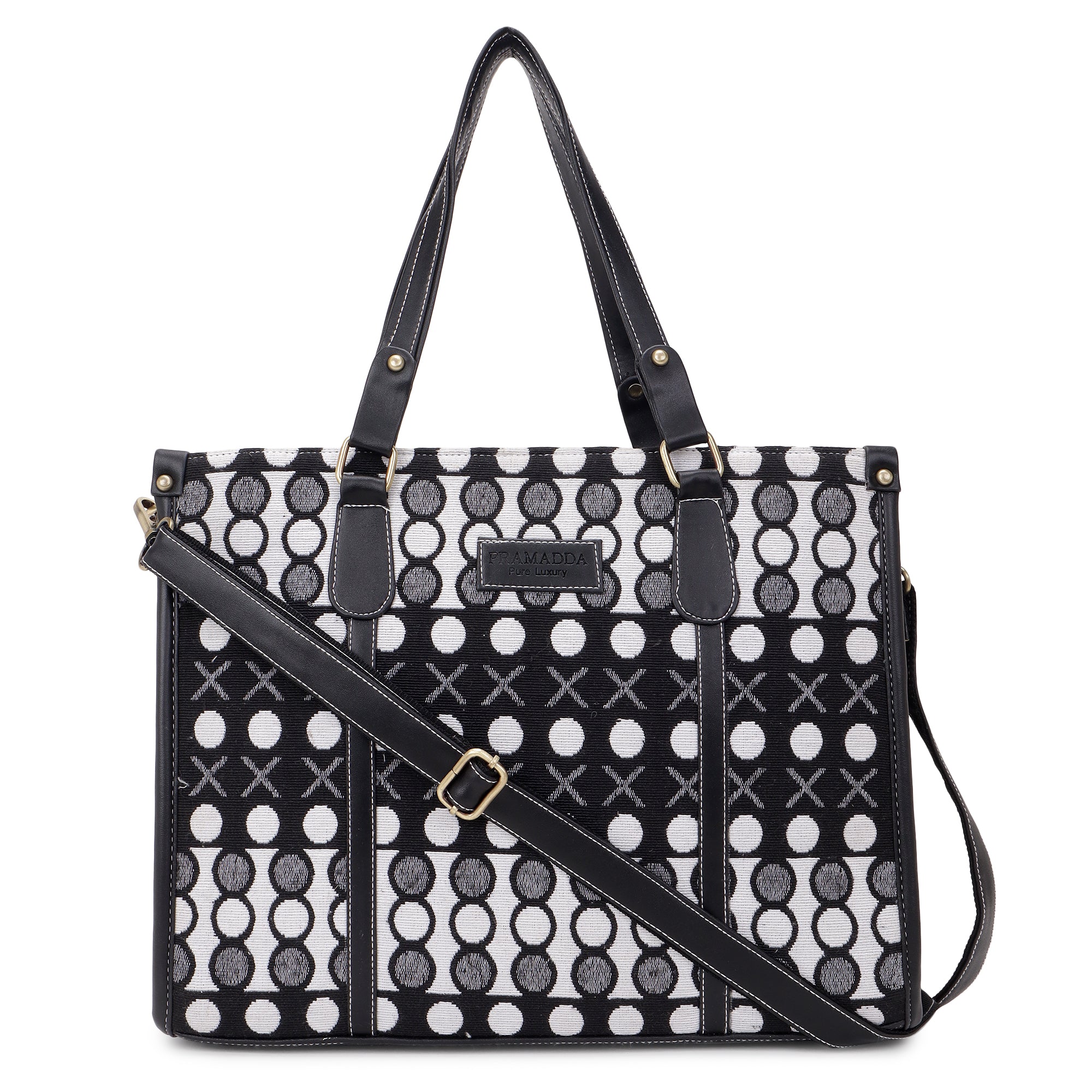 Black and White XO Print Inaya Canvas Tote Bag- Clearance Sale