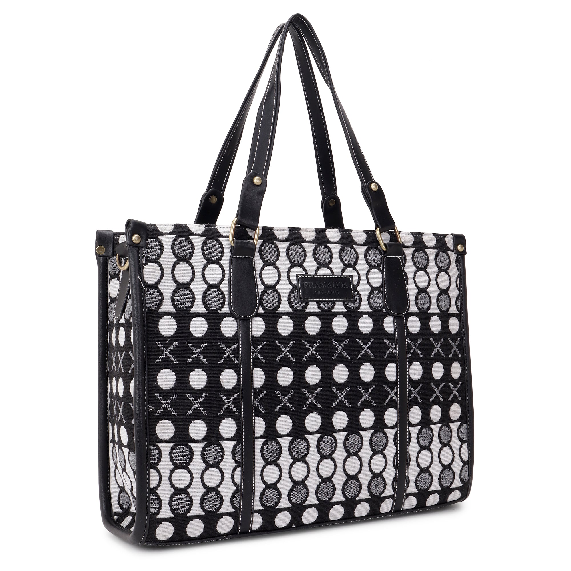 Black and White XO Print Inaya Canvas Tote Bag- Clearance Sale