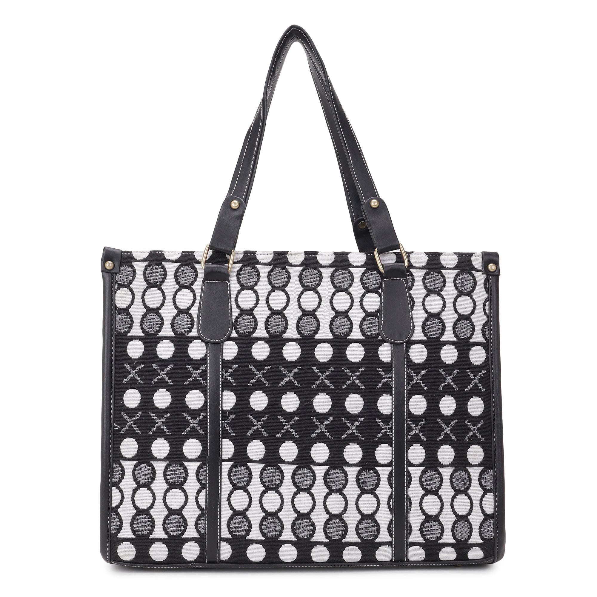 Black and White XO Print Inaya Canvas Tote Bag- Clearance Sale
