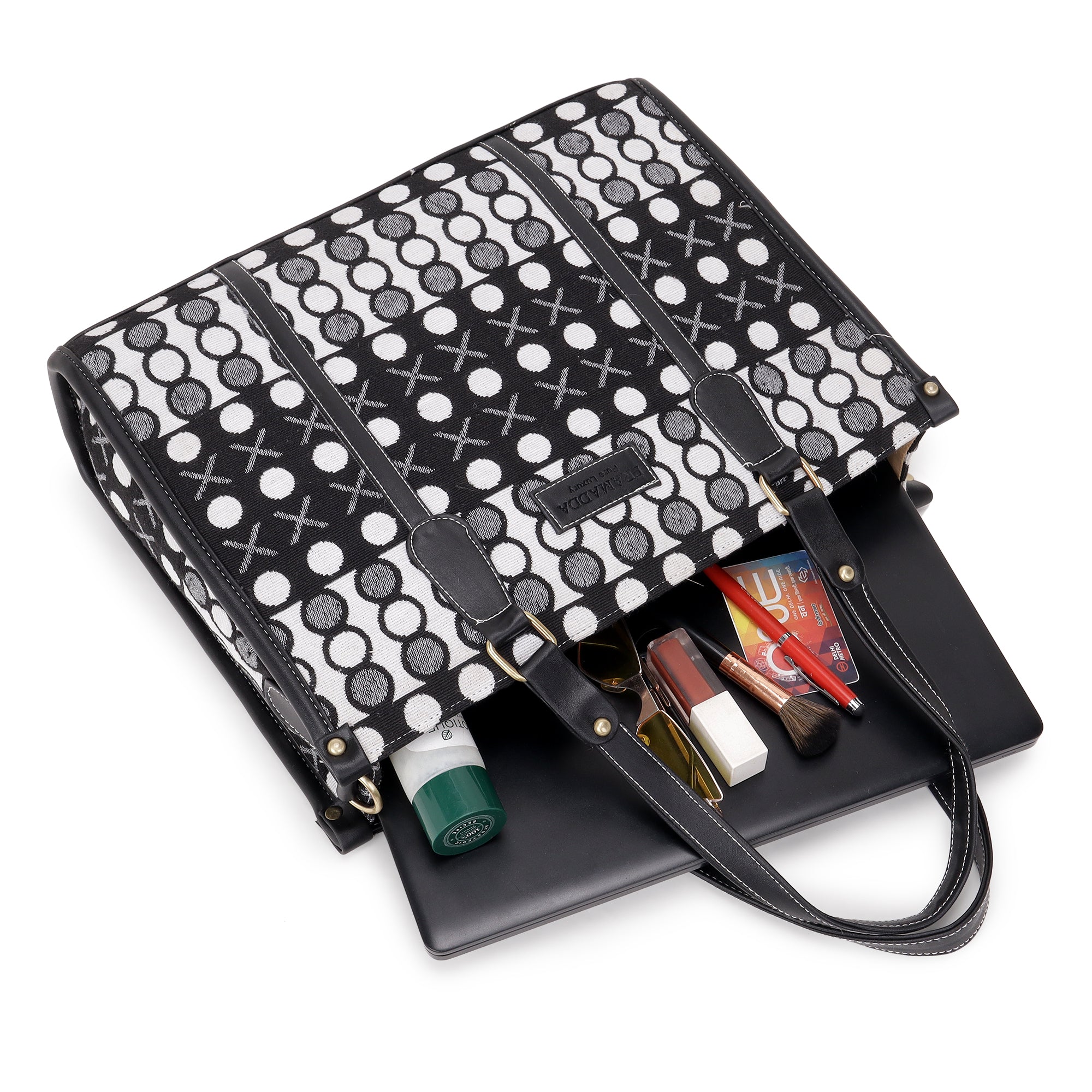 Black and White XO Print Inaya Canvas Tote Bag- Clearance Sale