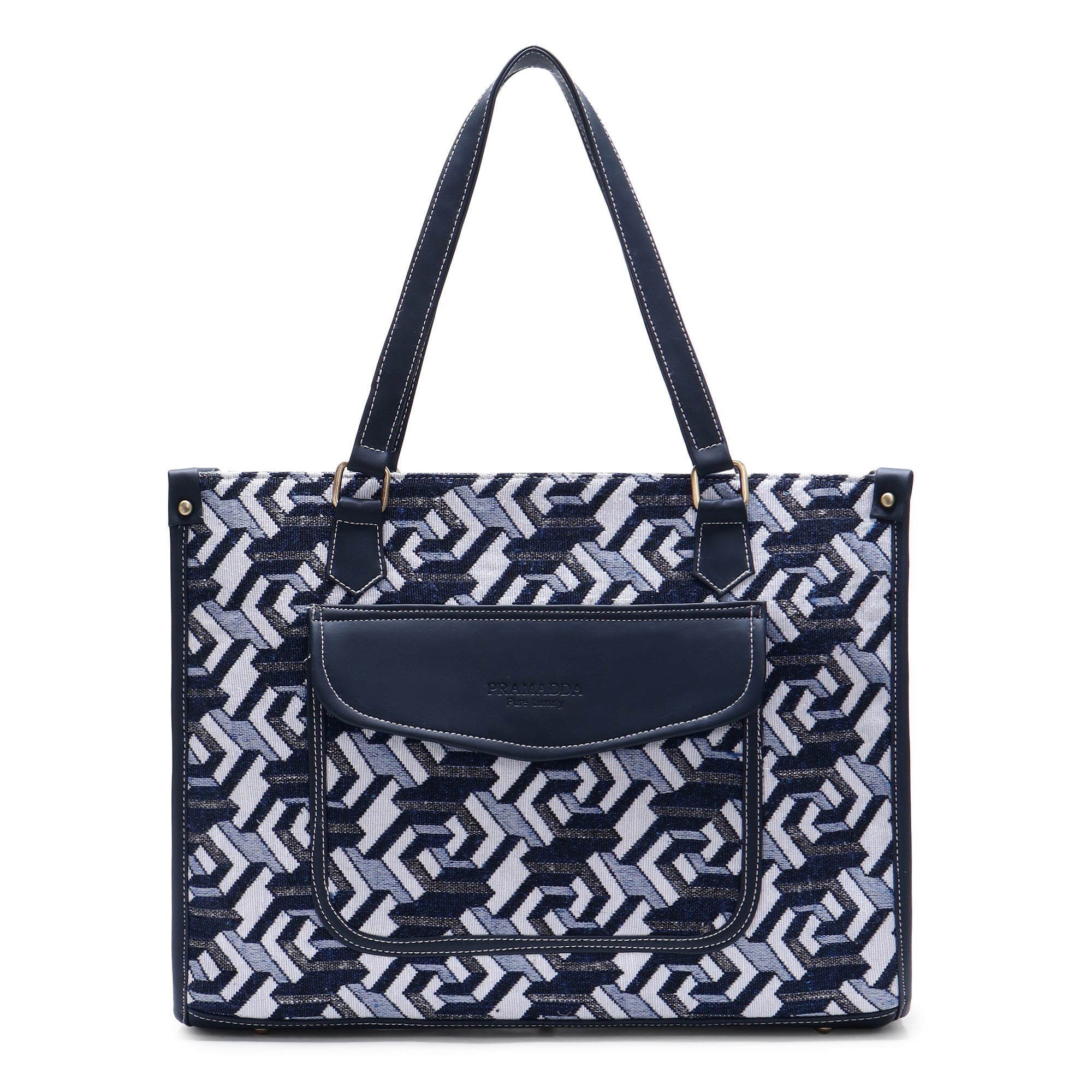 Denim Blue Print Canvas Aisha Tote Bag- Clearance Sale