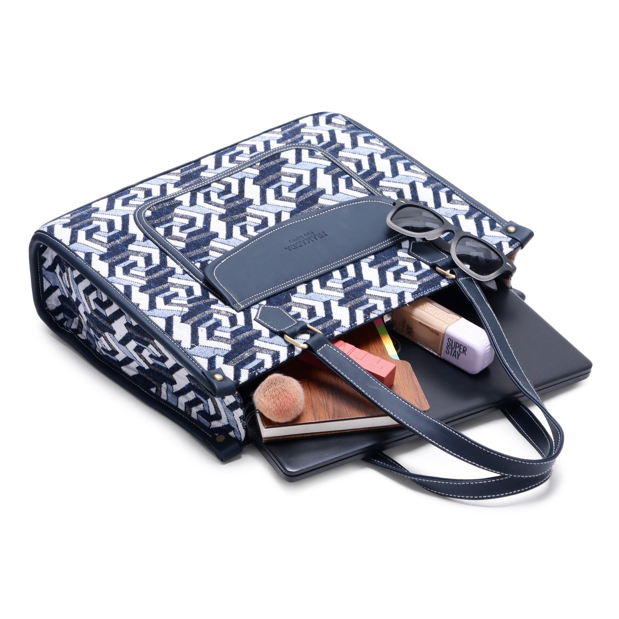 Denim Blue Print Canvas Aisha Tote Bag- Clearance Sale