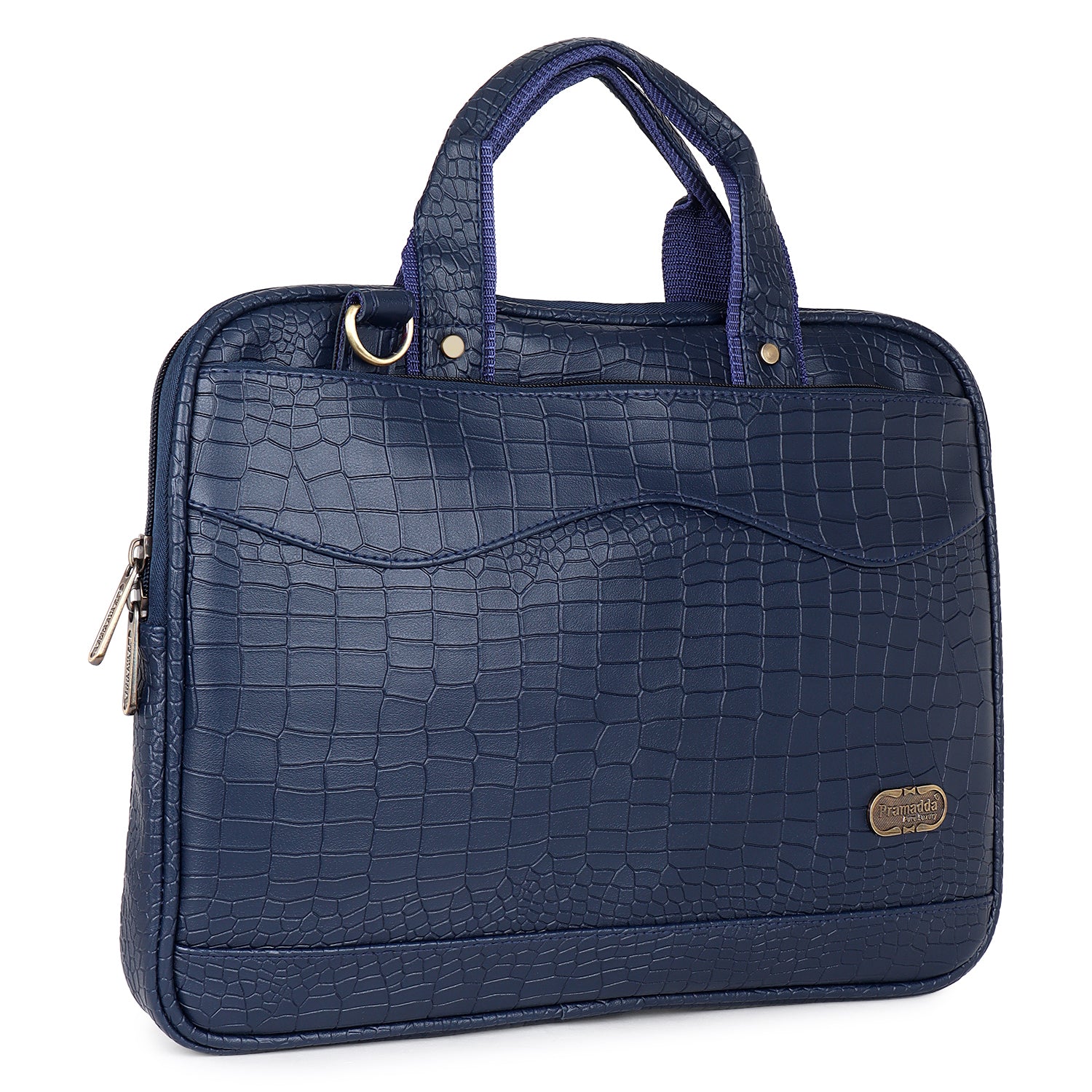 Midnight Blue Pablo Croco Laptop Messenger Bag.