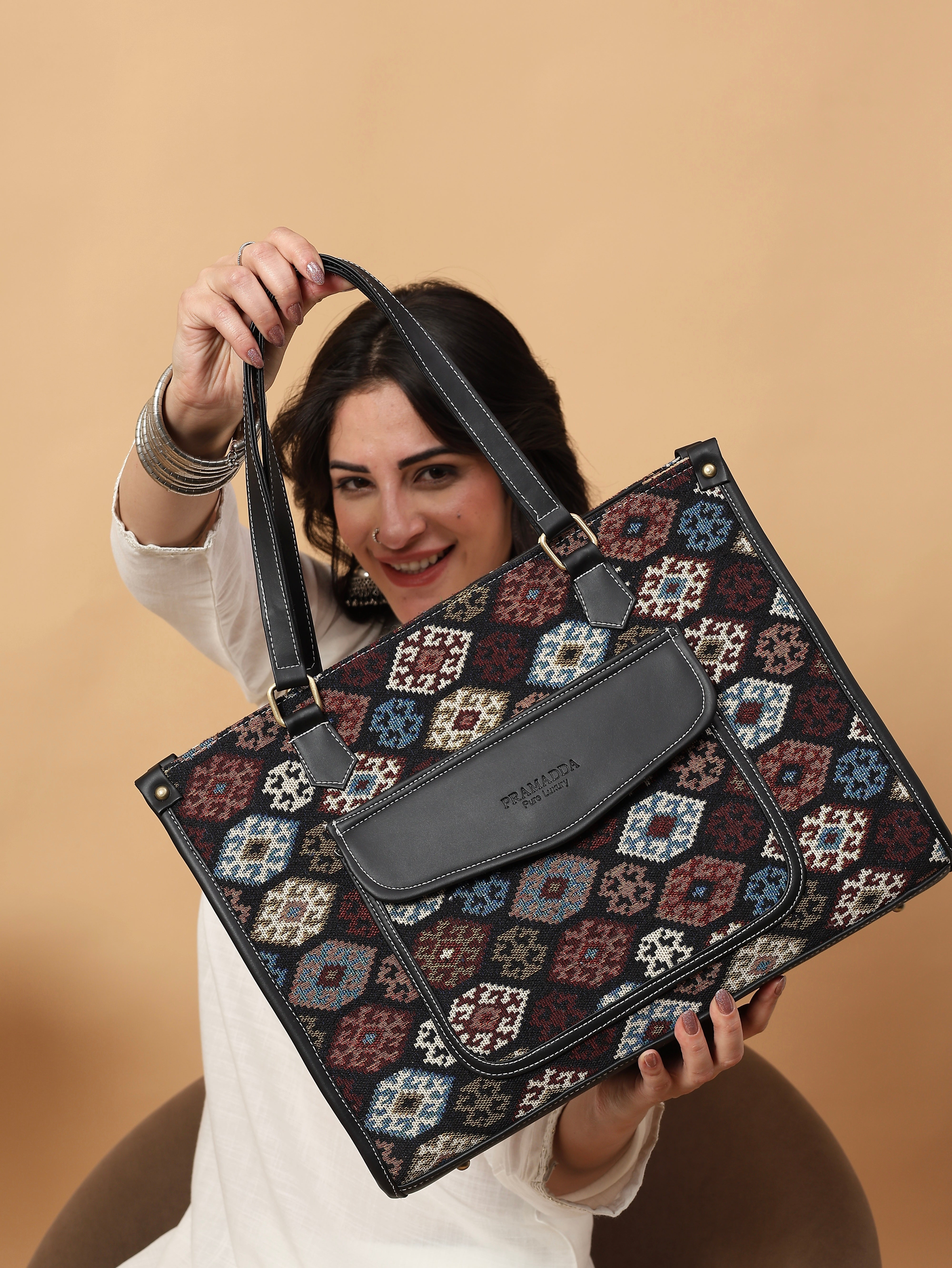 Multi Boho Print Aisha Canvas Tote Bag- Clearance Sale