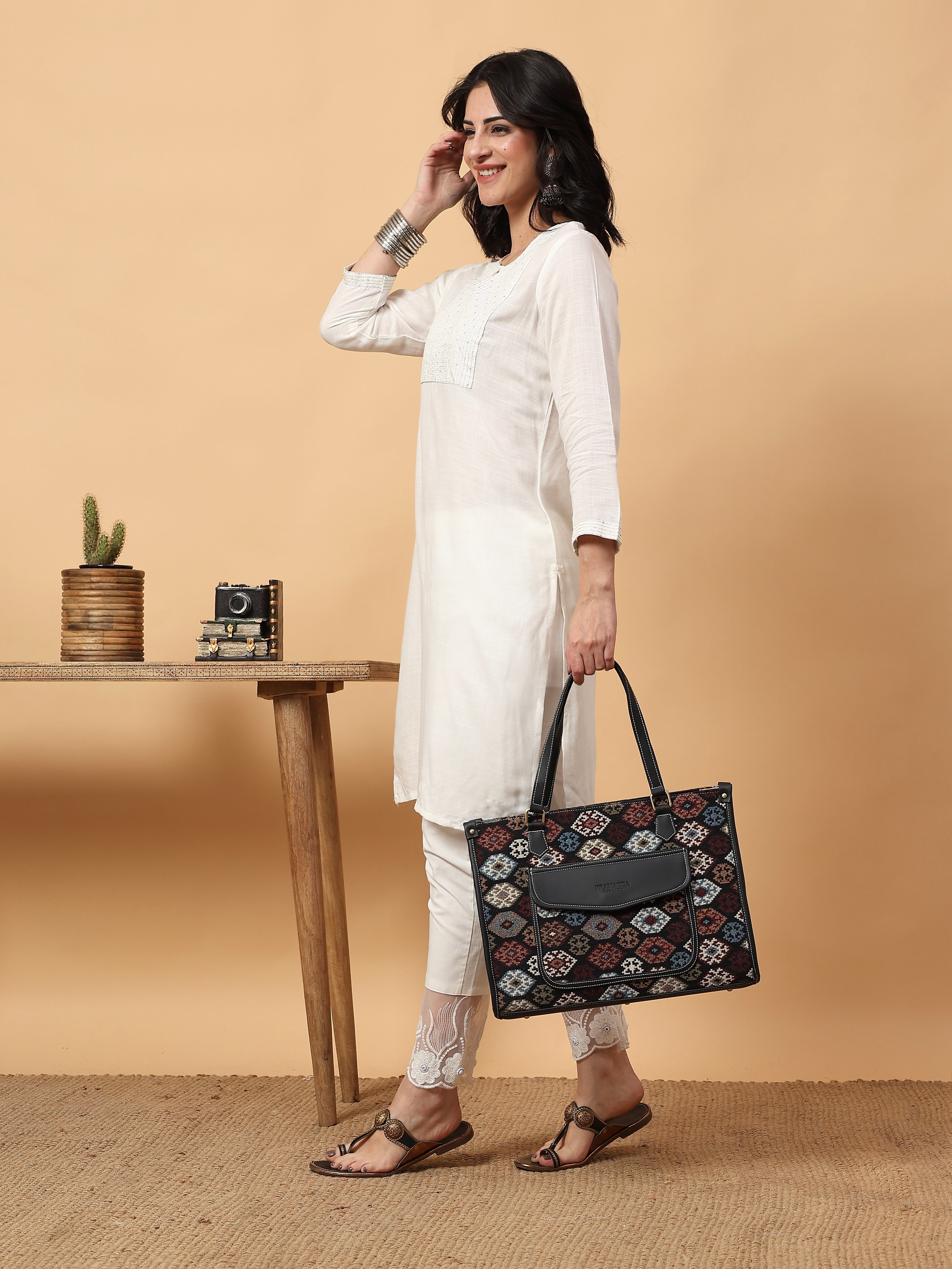 Multi Boho Print Aisha Canvas Tote Bag- Clearance Sale