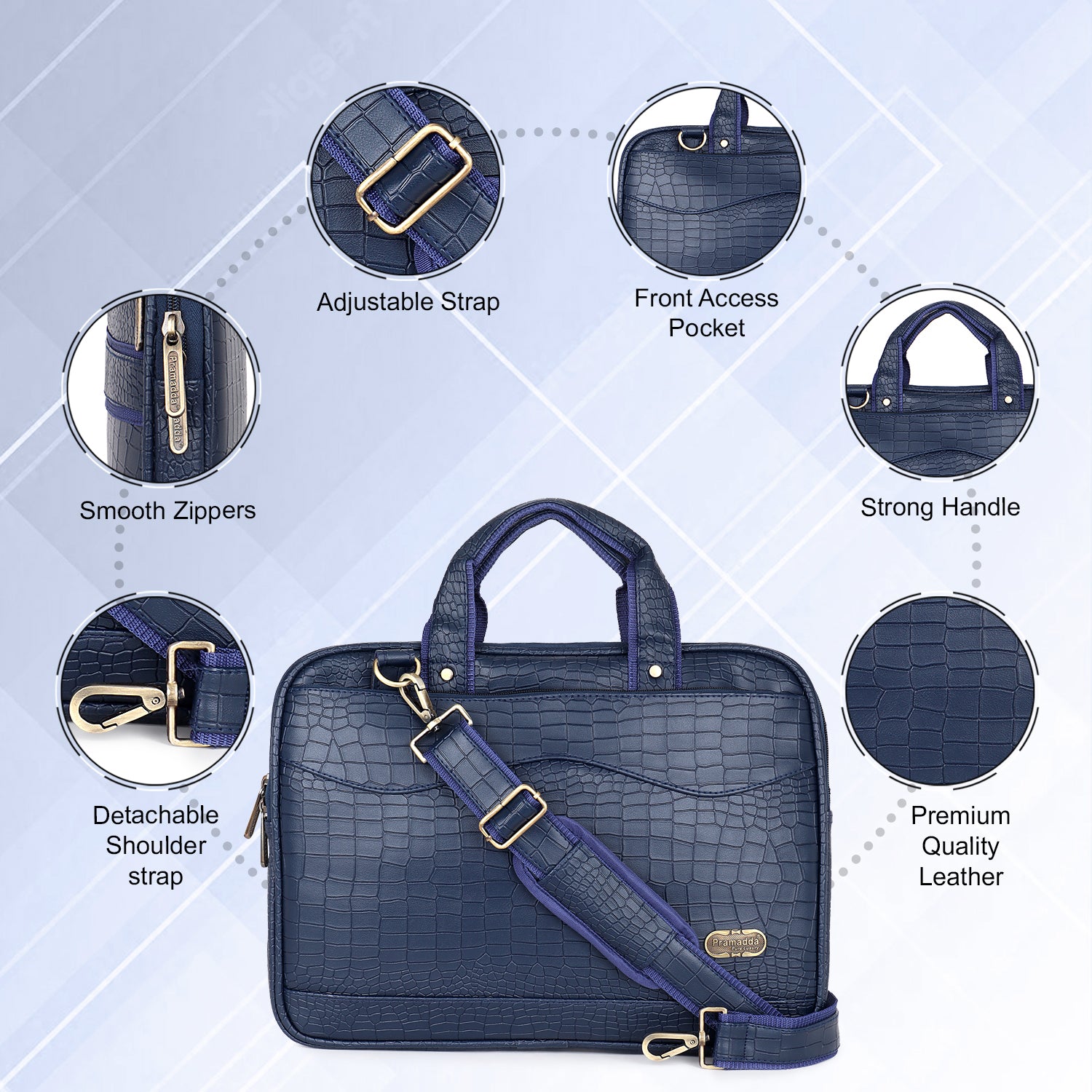 Midnight Blue Pablo Croco Laptop Messenger Bag.