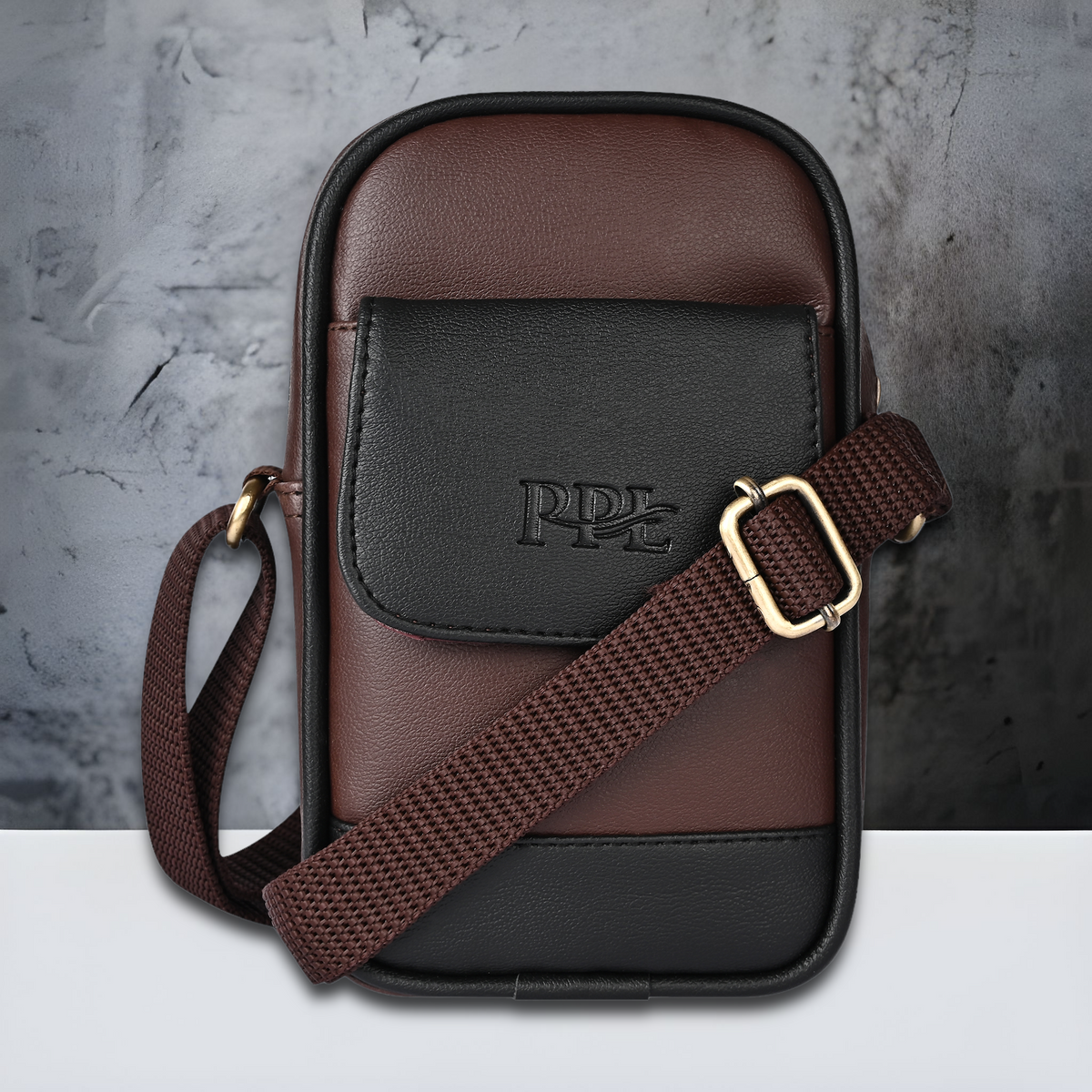 Classic Brown Dual Tone Tokyo Mobile Sling Bag For Men and Women
