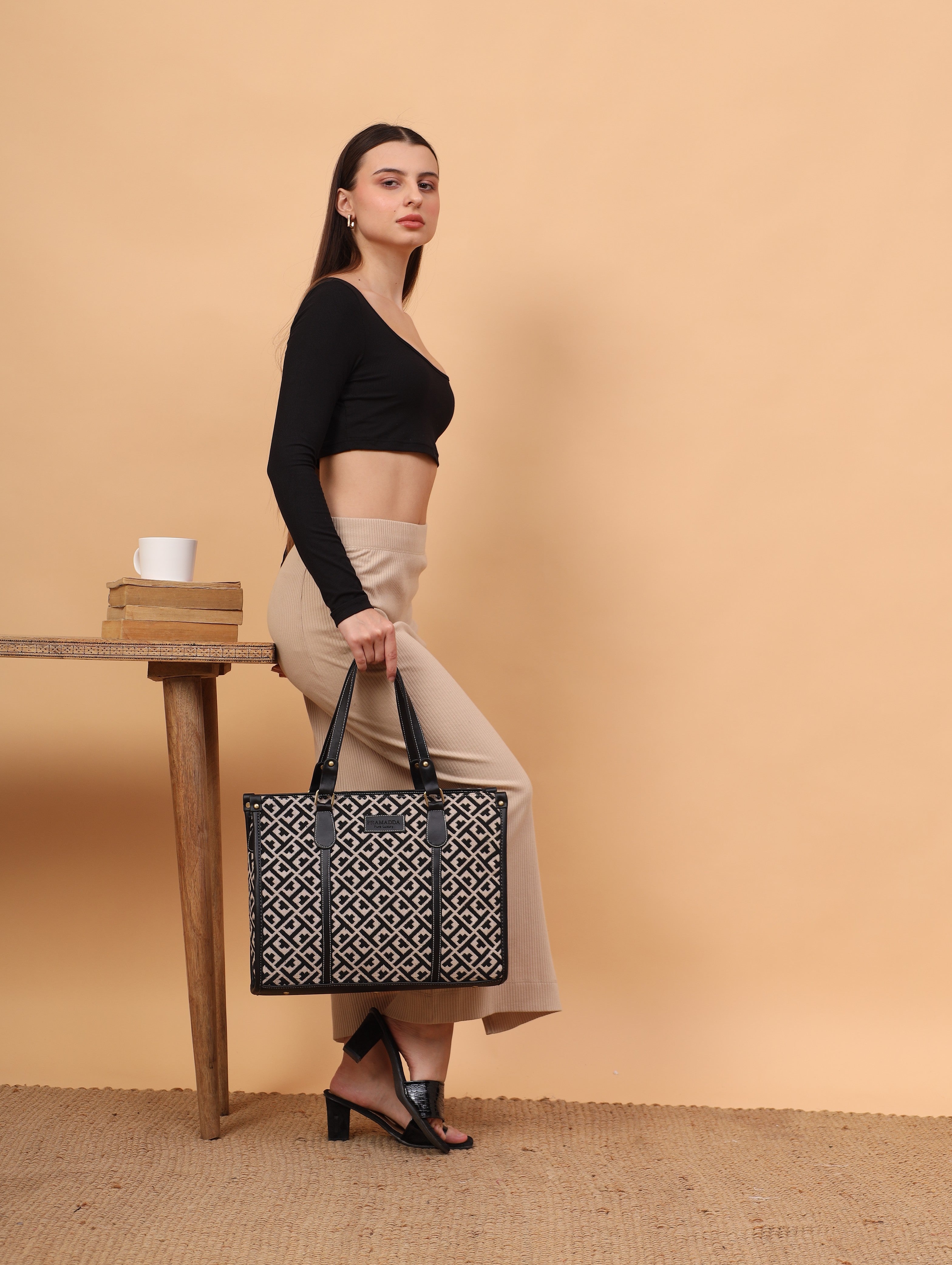 Black Inaya Canvas Tote Bag- Clearance Sale