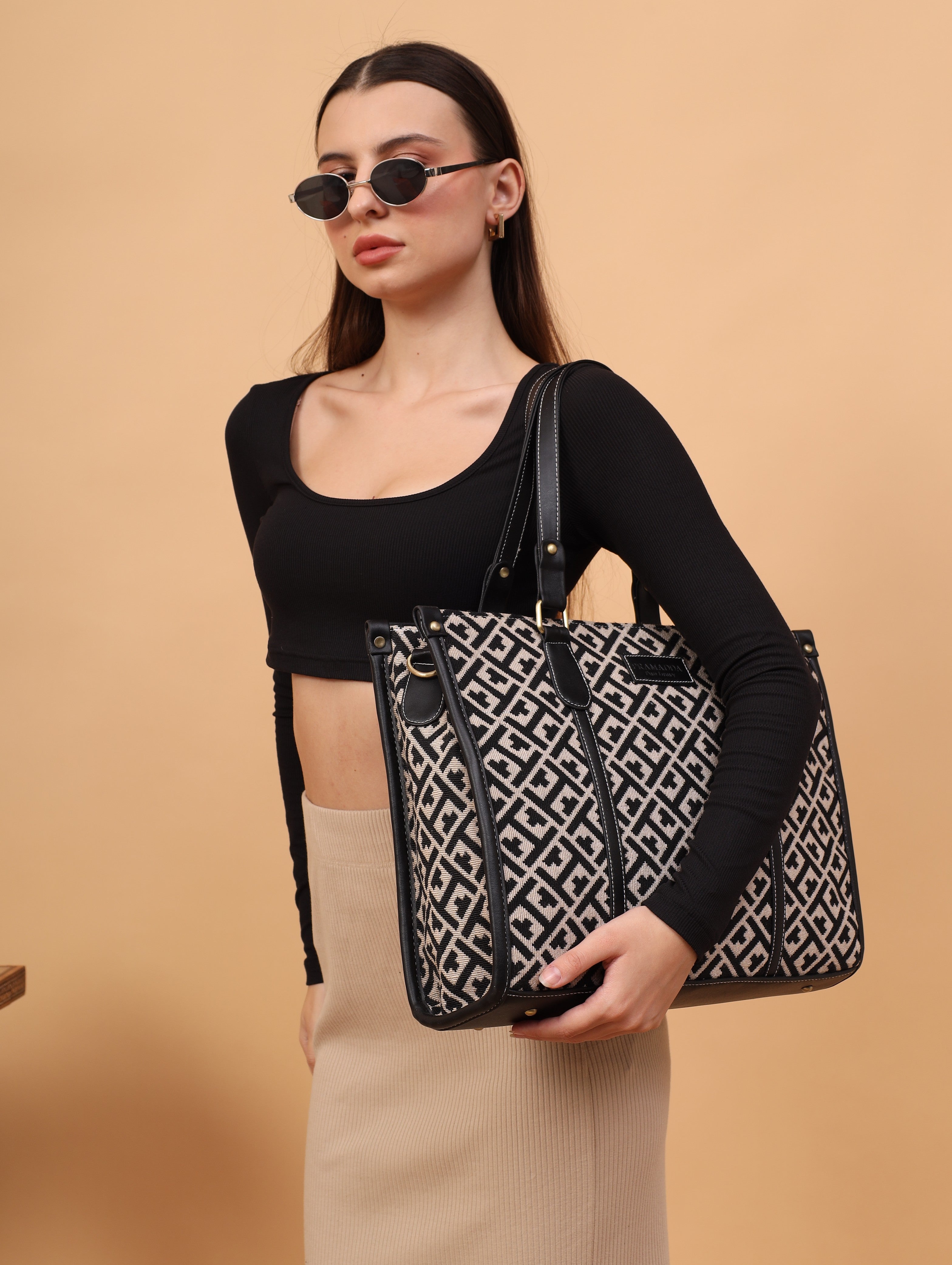 Black Inaya Canvas Tote Bag- Clearance Sale