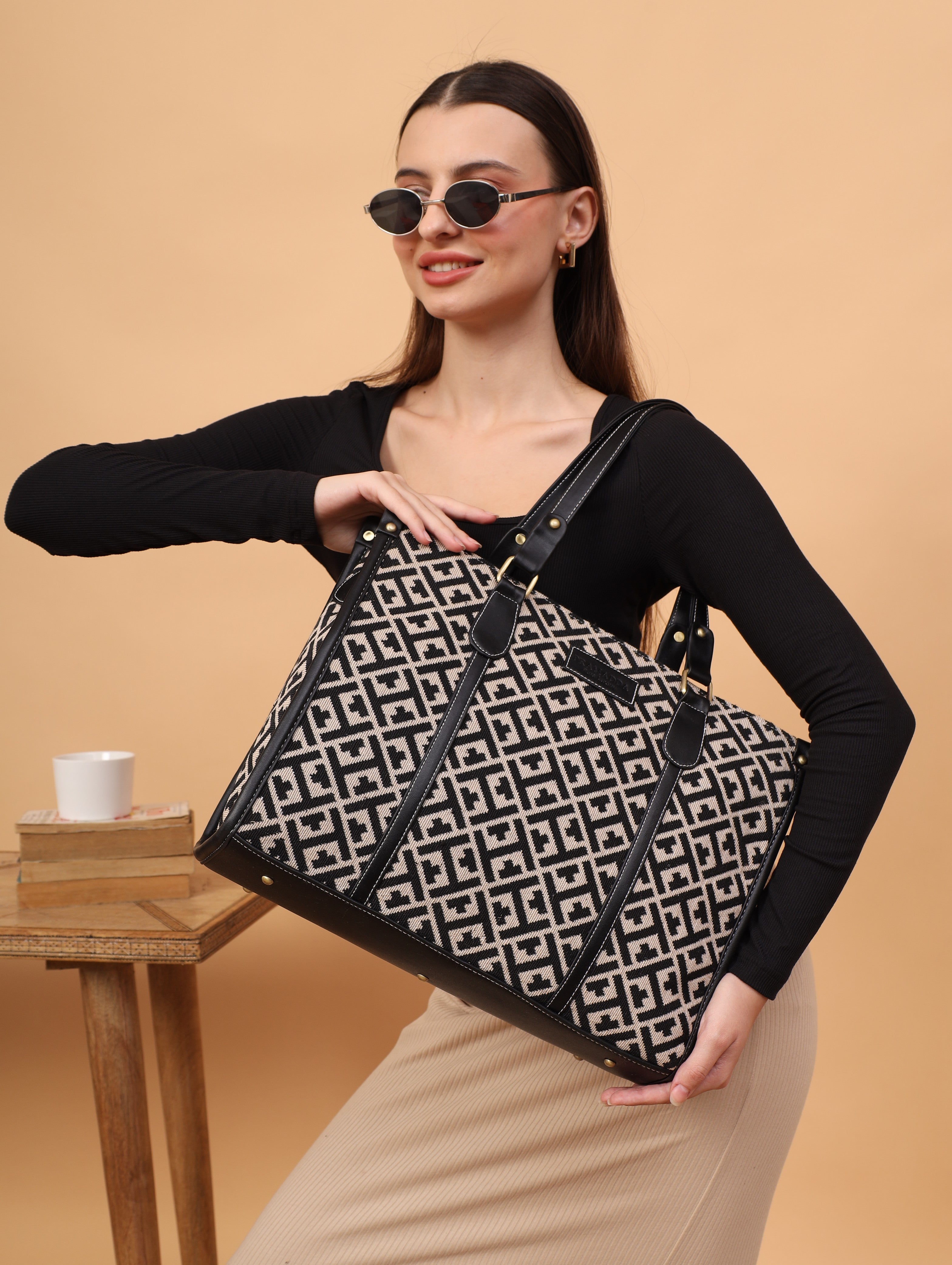 Black Inaya Canvas Tote Bag- Clearance Sale