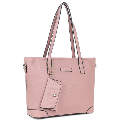 Pretty peach ivory tote bag with teddy and coin pouch.
