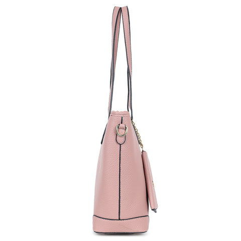 Pretty peach ivory tote bag with teddy and coin pouch.