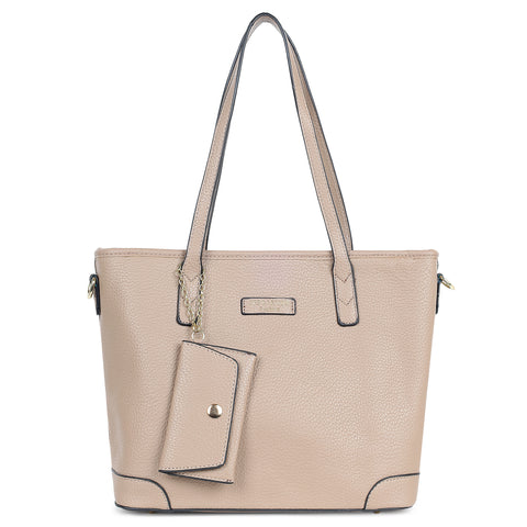 Royal beige ivory tote bag with teddy and coin pouch.