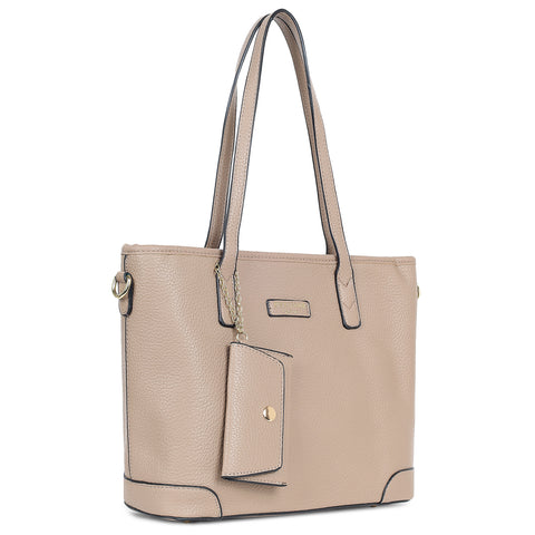 Royal beige ivory tote bag with teddy and coin pouch.