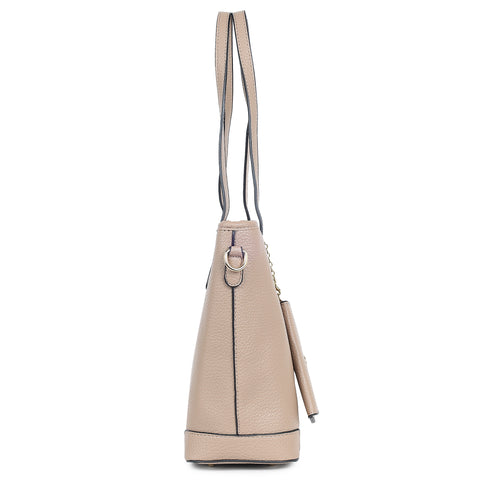 Royal beige ivory tote bag with teddy and coin pouch.
