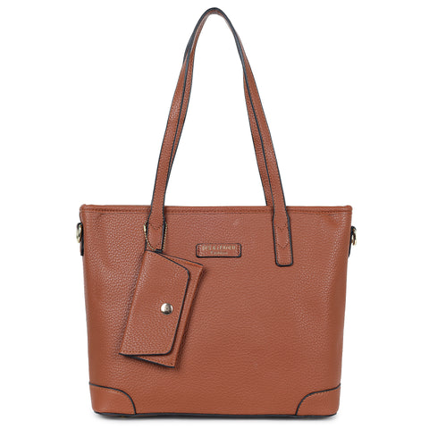 Coffee brown ivory tote bag with teddy and coin pouch.