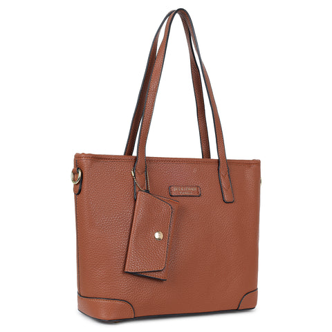 Coffee brown ivory tote bag with teddy and coin pouch.