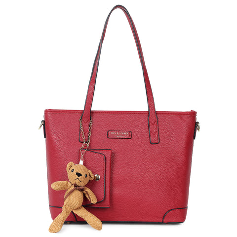 cherry ivory tote bag with teddy and coin pouch