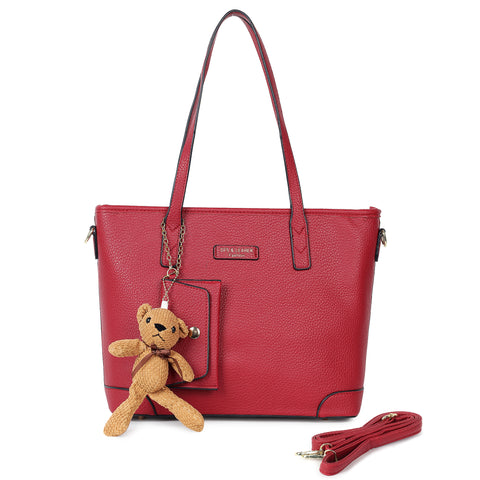 cherry ivory tote bag with teddy and coin pouch