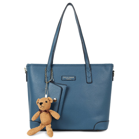 Royal blue ivory tote bag with teddy and coin pouch.