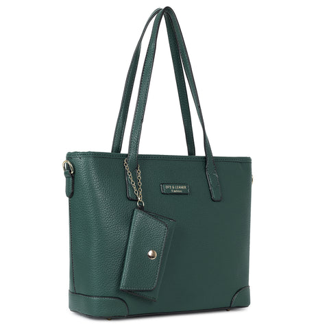 Imperial green ivory tote bag with teddy and coin pouch.