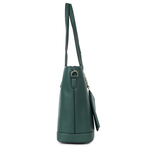 Imperial green ivory tote bag with teddy and coin pouch.