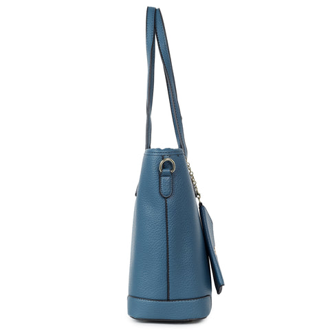 Royal blue ivory tote bag with teddy and coin pouch.