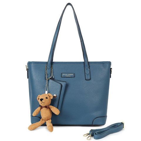 Royal blue ivory tote bag with teddy and coin pouch.