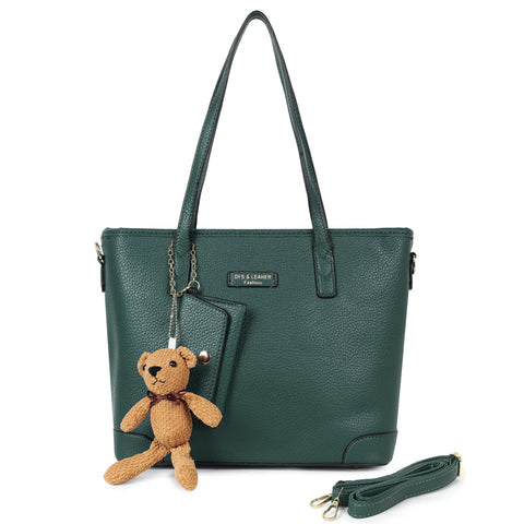 Imperial green ivory tote bag with teddy and coin pouch.